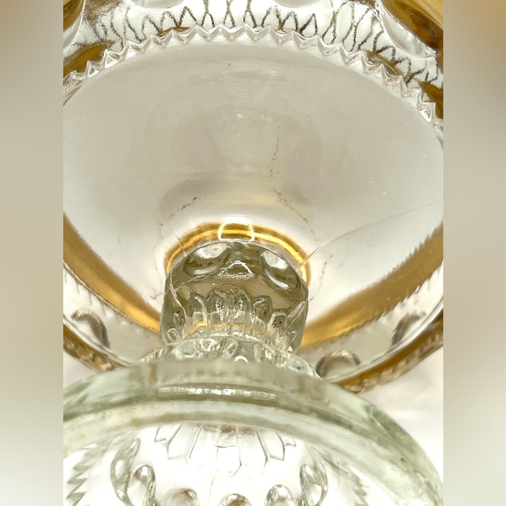 Vintage Indiana Glass King's Crown Clear Compote Pedestal Candy Dish Gold Rim - Picture 8 of 9